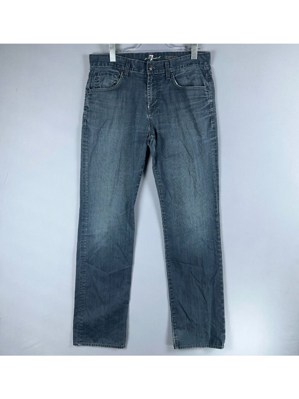 7 For All Mankind Jeans Size 33 Carson 100% Cotton Straight Leg Mid Rise Made US